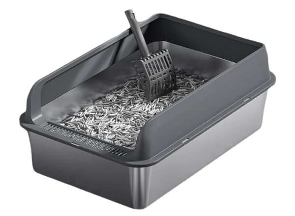 TRADE BAY XXL Cat Litter Box Stainless Steel(201) with Scoop and Anti-Splash Cover 60x40x25cm